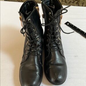 Seven7 size 11 black Leather Women's combat Boots 9” shaft